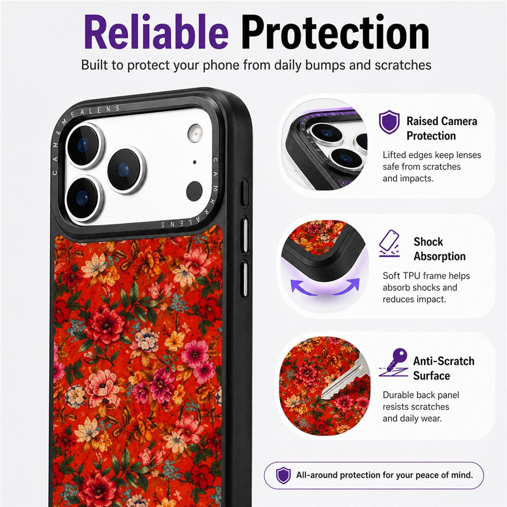 For iPhone 17 Pro Magnetic Case Floral Pattern PU Leather PC TPU Shockproof Cover