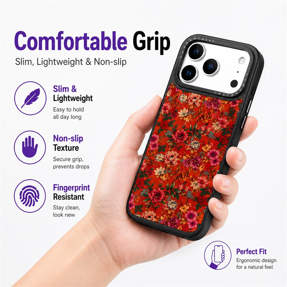For iPhone 17 Pro Magnetic Case Floral Pattern PU Leather PC TPU Shockproof Cover