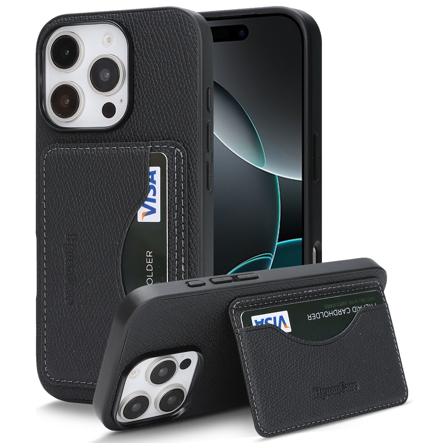 For iPhone 16 Pro Max HGUANCASE Case Vintage Leather TPU Phone Cover with Magnetic Card Holder Kickstand