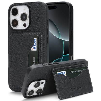 For iPhone 16 Pro Max HGUANCASE Case Vintage Leather TPU Phone Cover with Magnetic Card Holder Kickstand