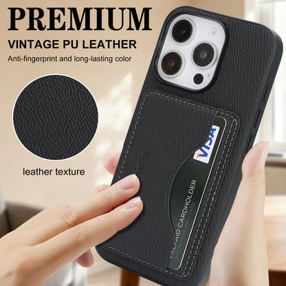For iPhone 16 Pro Max HGUANCASE Case Vintage Leather TPU Phone Cover with Magnetic Card Holder Kickstand