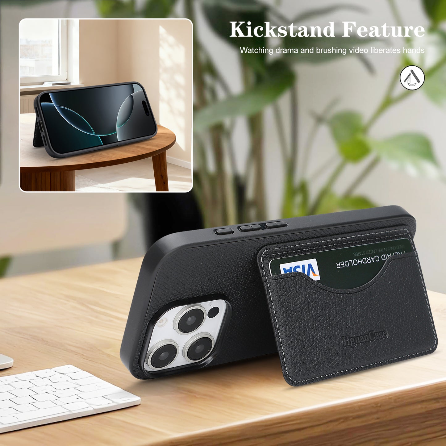 For iPhone 16 Pro Max HGUANCASE Case Vintage Leather TPU Phone Cover with Magnetic Card Holder Kickstand