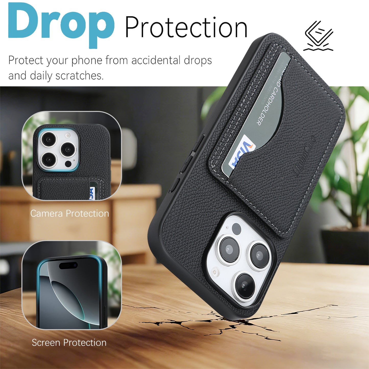 For iPhone 16 Pro Max HGUANCASE Case Vintage Leather TPU Phone Cover with Magnetic Card Holder Kickstand