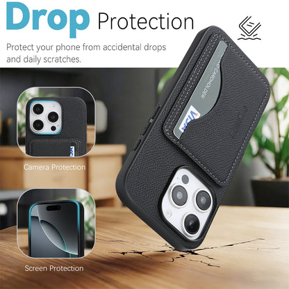 For iPhone 16 Pro Max HGUANCASE Case Vintage Leather TPU Phone Cover with Magnetic Card Holder Kickstand
