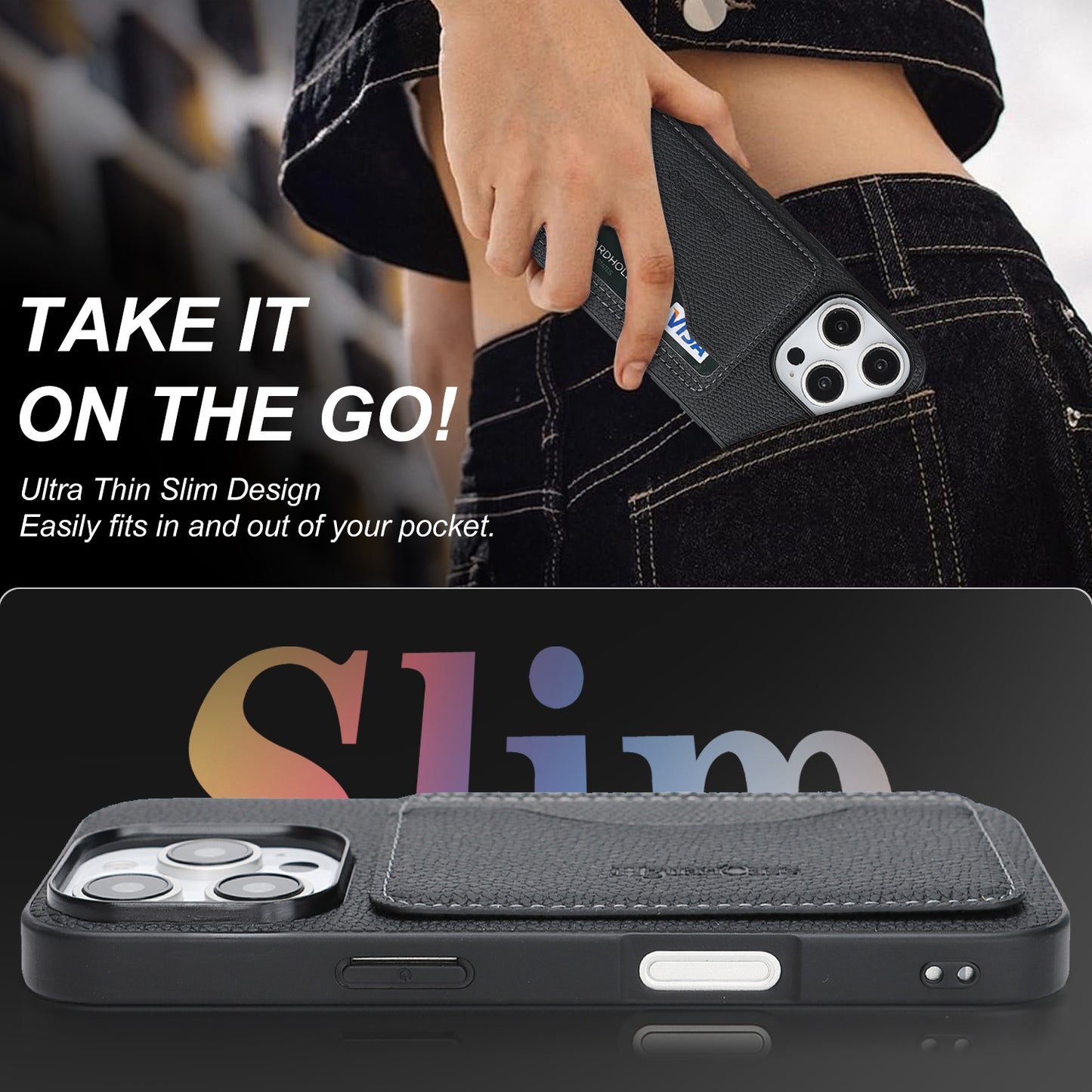 For iPhone 16 Pro Max HGUANCASE Case Vintage Leather TPU Phone Cover with Magnetic Card Holder Kickstand