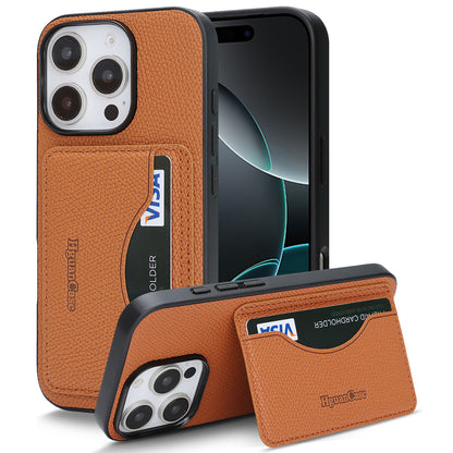 For iPhone 16 Pro Max HGUANCASE Case Vintage Leather TPU Phone Cover with Magnetic Card Holder Kickstand