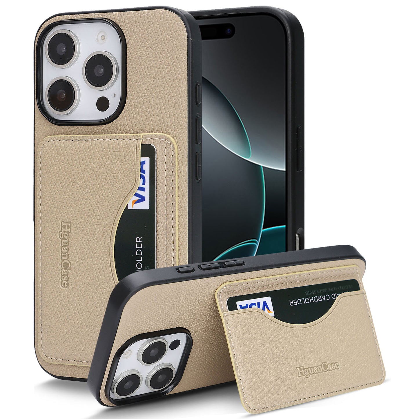 For iPhone 16 Pro Max HGUANCASE Case Vintage Leather TPU Phone Cover with Magnetic Card Holder Kickstand