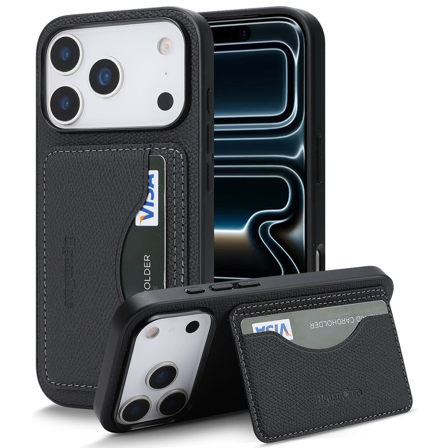 For iPhone 17 Pro HGUANCASE Case Vintage Leather TPU Phone Cover with Magnetic Card Holder Kickstand