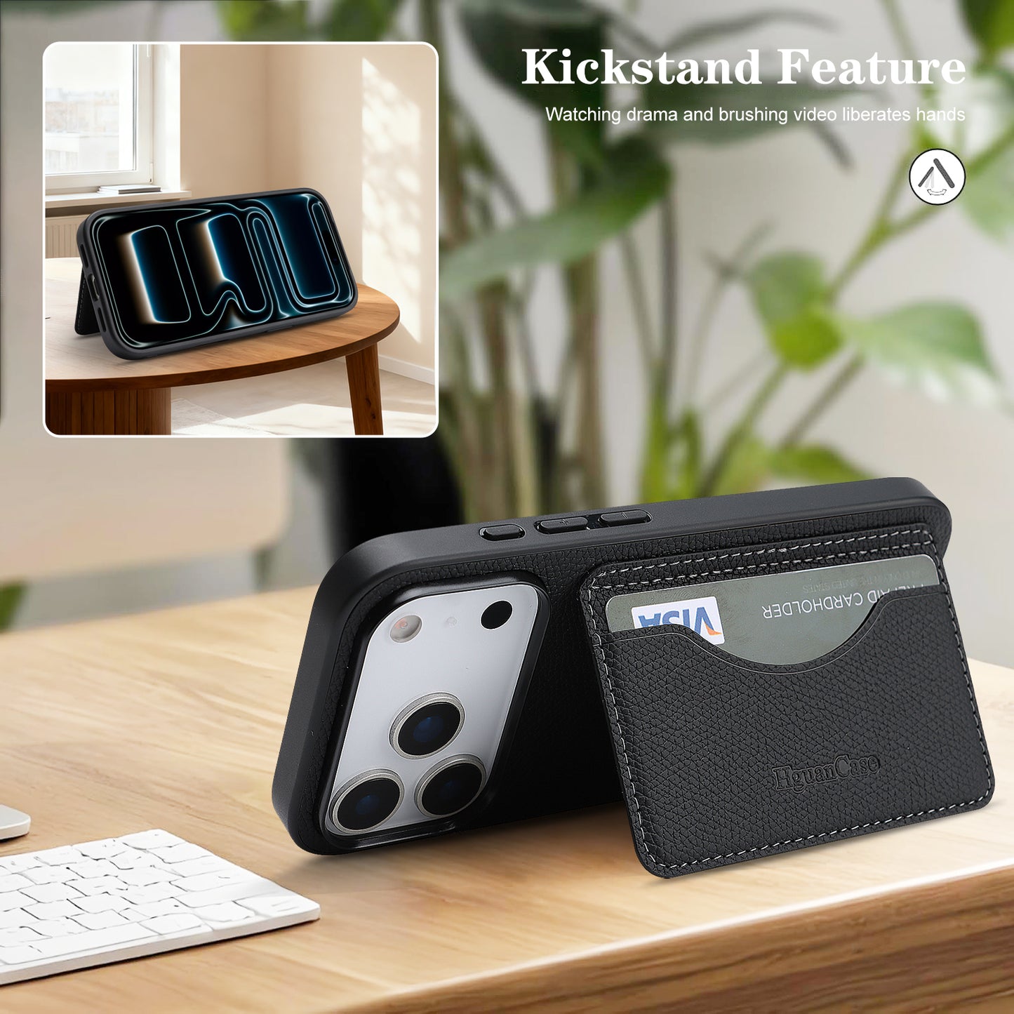 For iPhone 17 Pro HGUANCASE Case Vintage Leather TPU Phone Cover with Magnetic Card Holder Kickstand