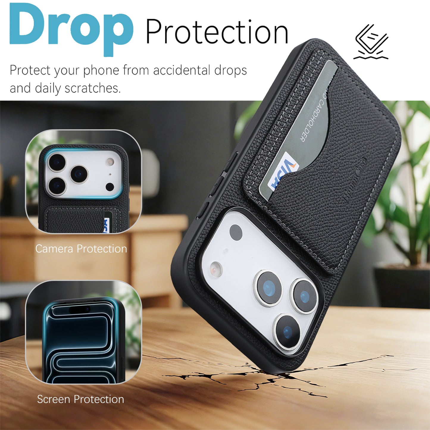 For iPhone 17 Pro HGUANCASE Case Vintage Leather TPU Phone Cover with Magnetic Card Holder Kickstand