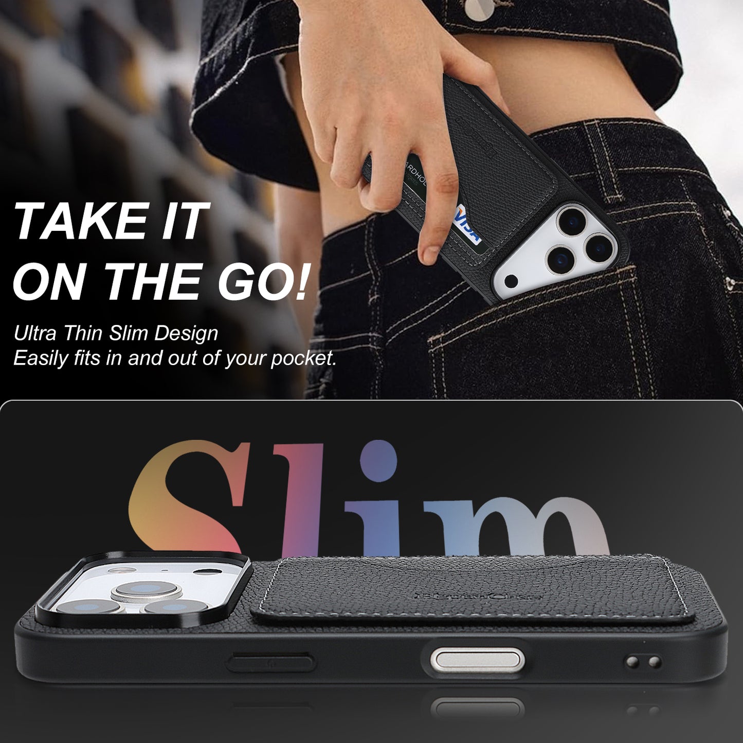 For iPhone 17 Pro HGUANCASE Case Vintage Leather TPU Phone Cover with Magnetic Card Holder Kickstand