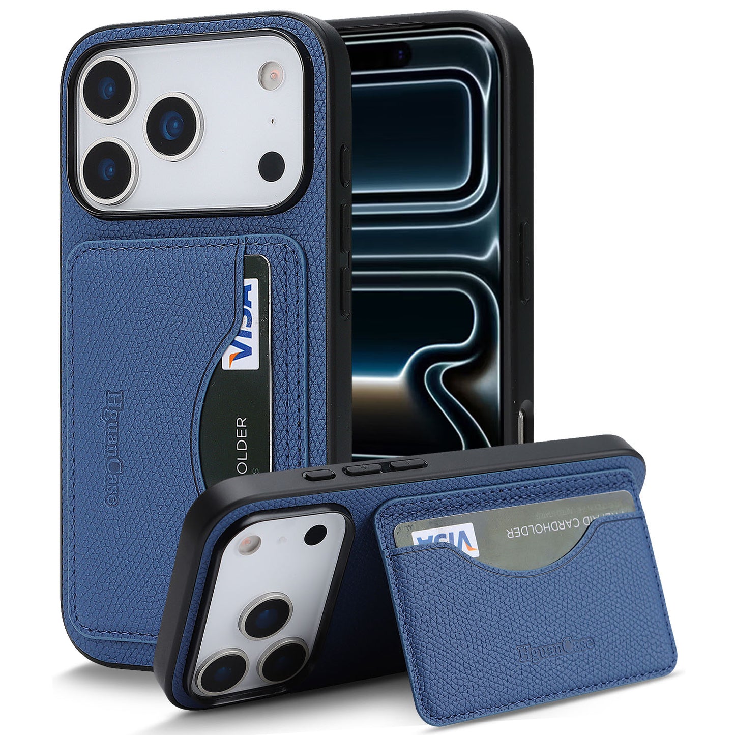 For iPhone 17 Pro HGUANCASE Case Vintage Leather TPU Phone Cover with Magnetic Card Holder Kickstand