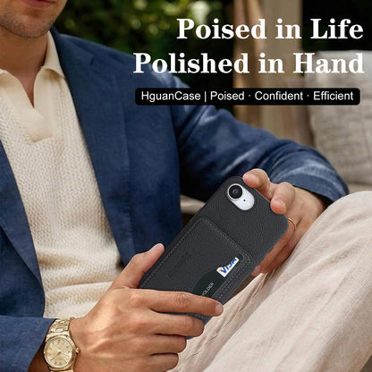 For iPhone 16e / iPhone 17e HGUANCASE Case Vintage Leather TPU Phone Cover with Magnetic Card Holder Kickstand