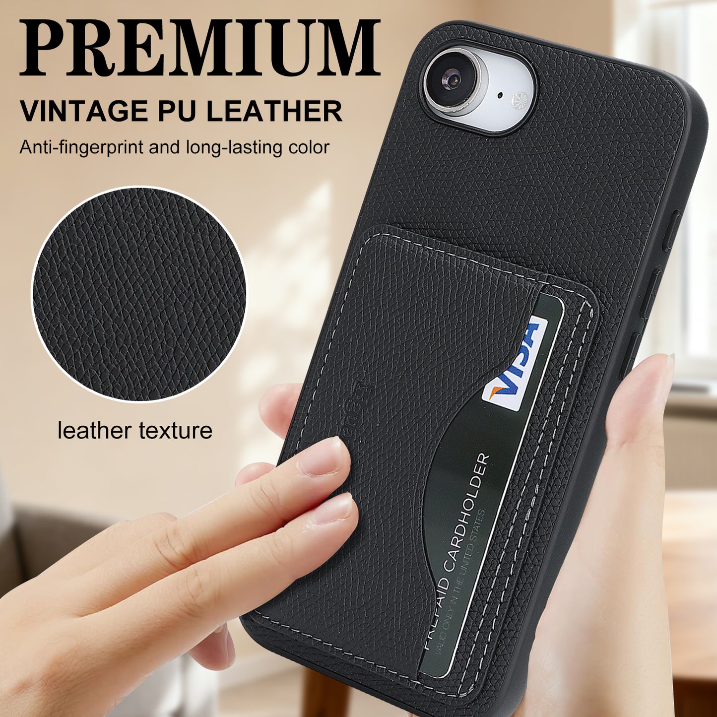 For iPhone 16e / iPhone 17e HGUANCASE Case Vintage Leather TPU Phone Cover with Magnetic Card Holder Kickstand