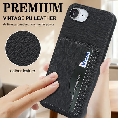For iPhone 16e / iPhone 17e HGUANCASE Case Vintage Leather TPU Phone Cover with Magnetic Card Holder Kickstand