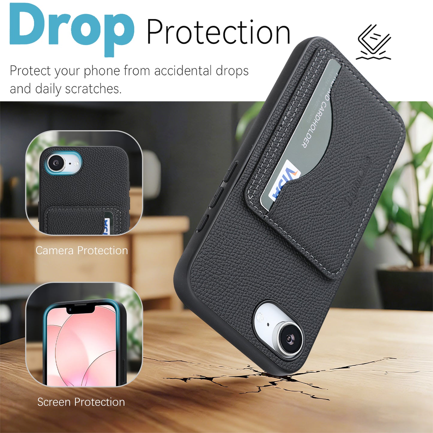 For iPhone 16e / iPhone 17e HGUANCASE Case Vintage Leather TPU Phone Cover with Magnetic Card Holder Kickstand