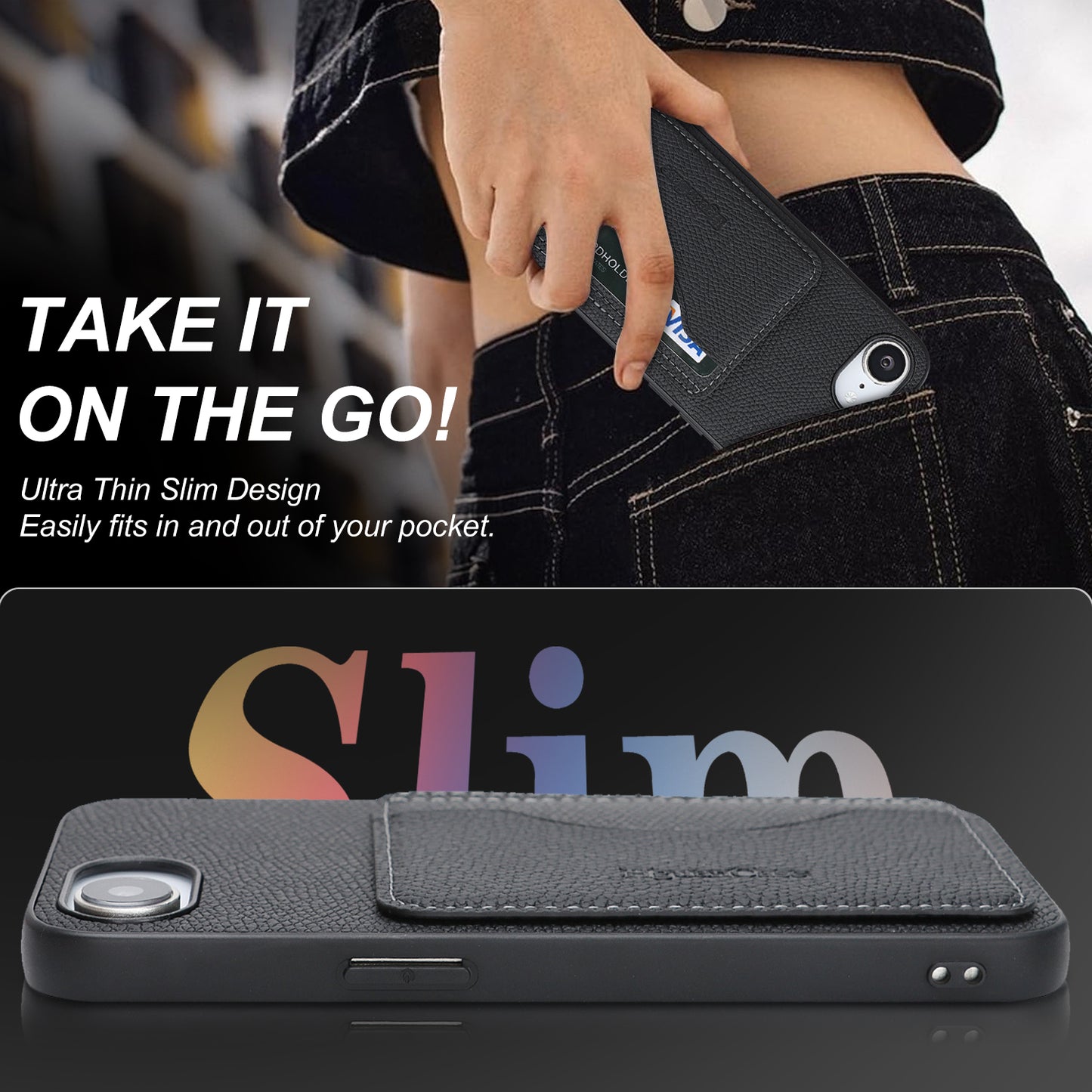 For iPhone 16e / iPhone 17e HGUANCASE Case Vintage Leather TPU Phone Cover with Magnetic Card Holder Kickstand