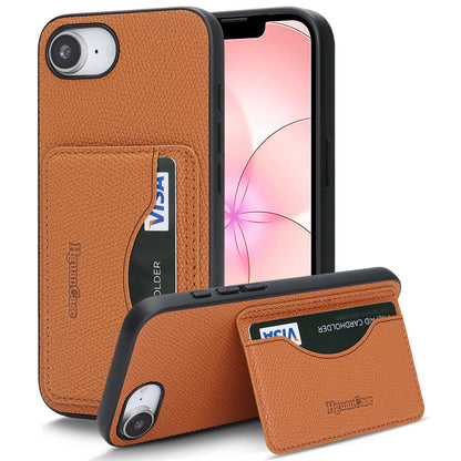 For iPhone 16e / iPhone 17e HGUANCASE Case Vintage Leather TPU Phone Cover with Magnetic Card Holder Kickstand