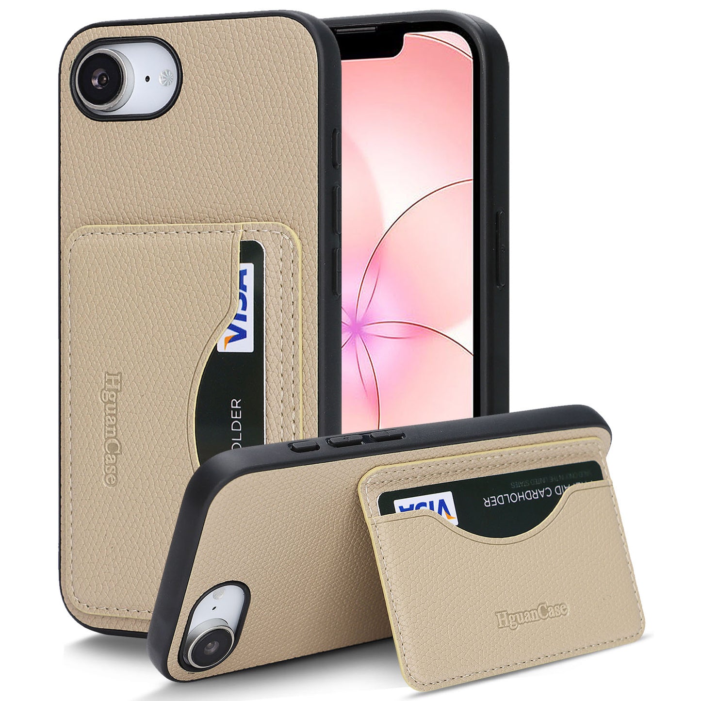 For iPhone 16e / iPhone 17e HGUANCASE Case Vintage Leather TPU Phone Cover with Magnetic Card Holder Kickstand