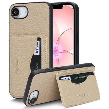 For iPhone 16e / iPhone 17e HGUANCASE Case Vintage Leather TPU Phone Cover with Magnetic Card Holder Kickstand