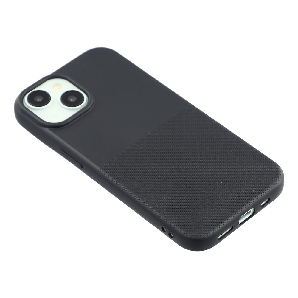 For iPhone 15 Phone Case Dotted Texture Fiber Lining TPU Shockproof Cover  (Big Lens Hole)