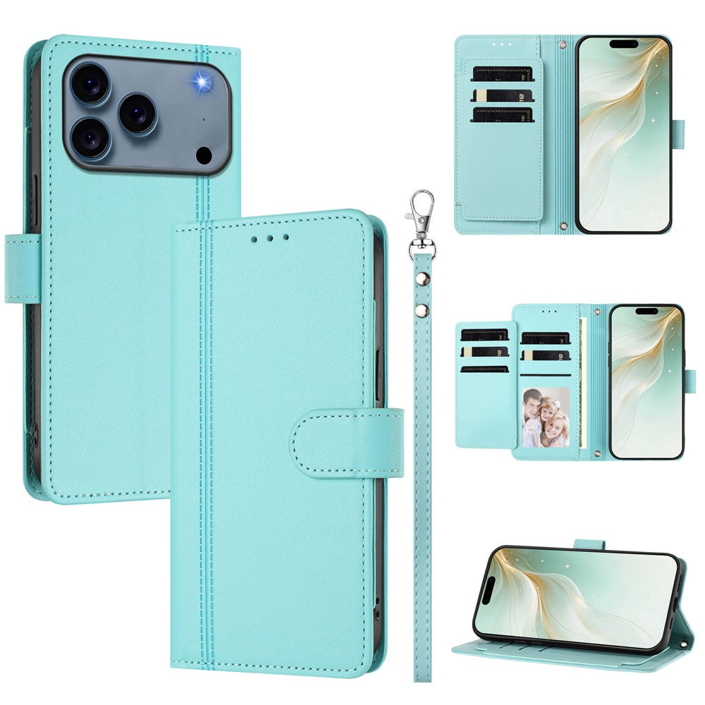 For iPhone 17 Pro Max Case 9 Card Slots PU Leather Flip Wallet Phone Cover with Hand Strap