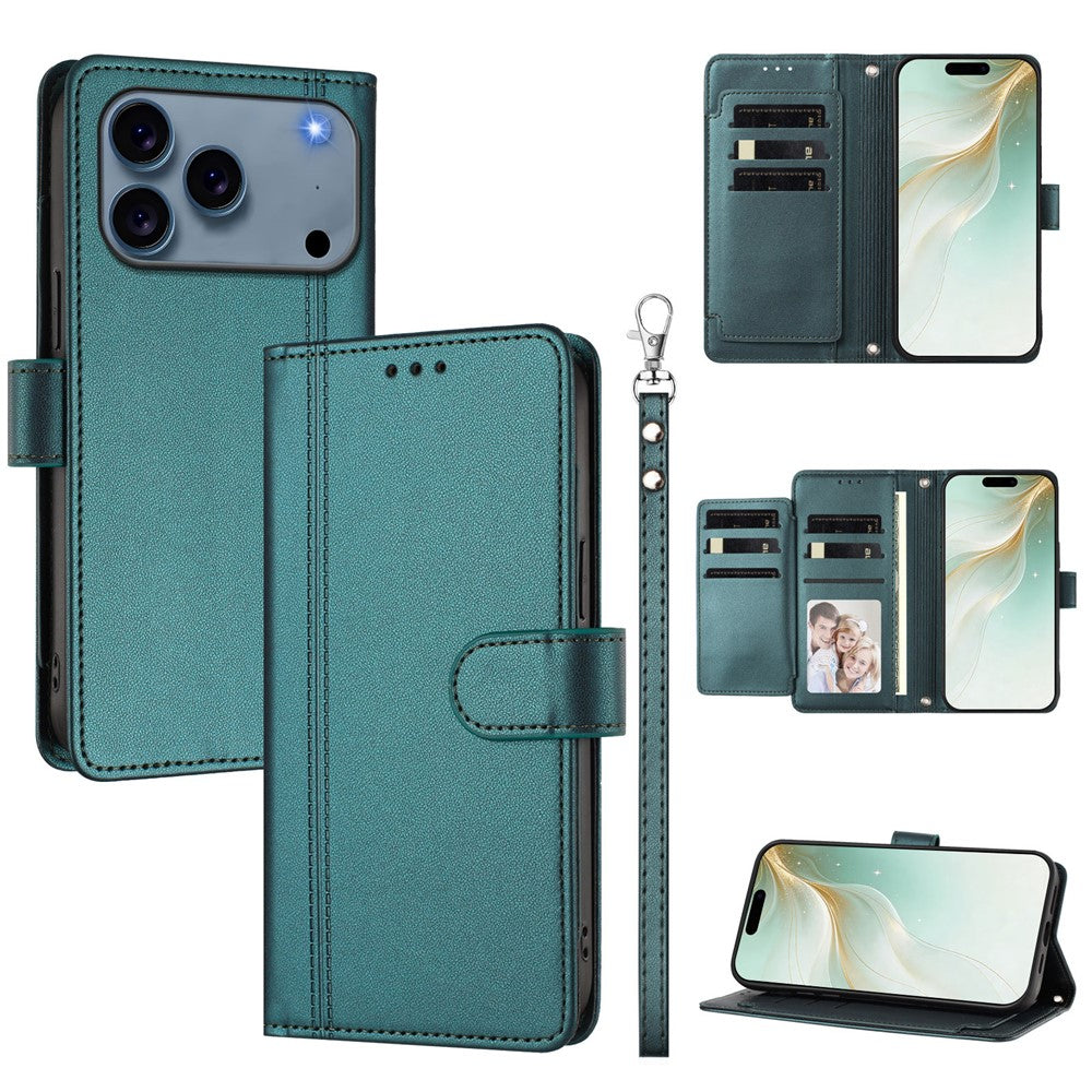For iPhone 17 Pro Max Case 9 Card Slots PU Leather Flip Wallet Phone Cover with Hand Strap