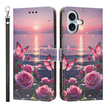 For iPhone 17 Case Pattern Printing PU Leather Flip Wallet Phone Cover with Wrist Strap