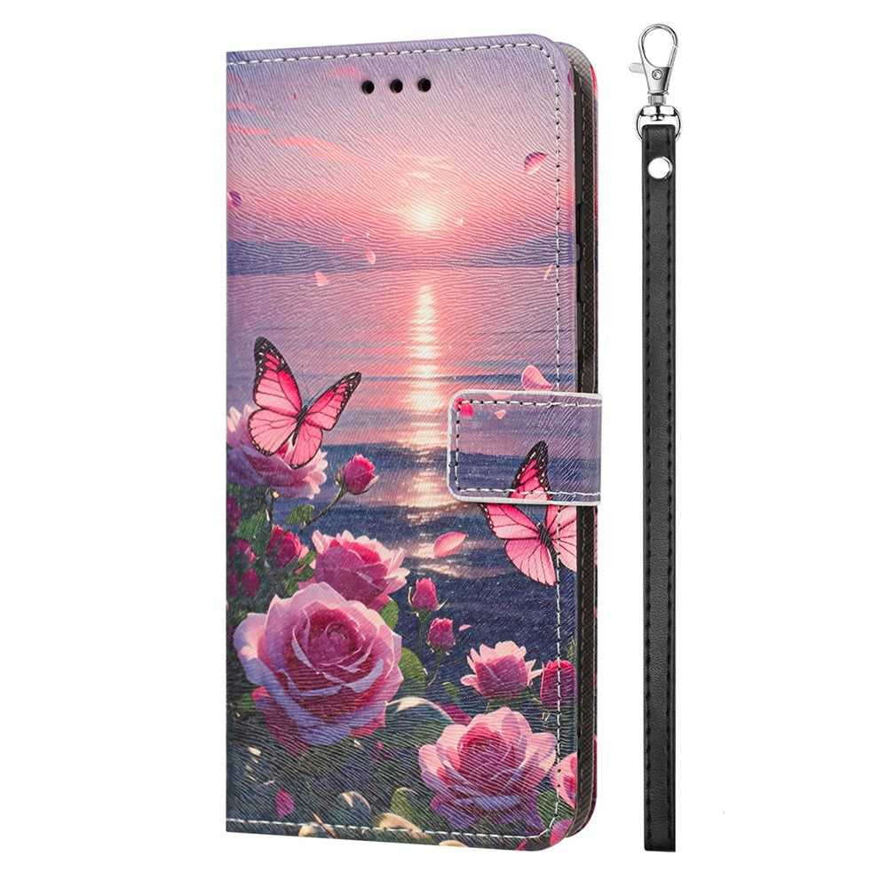 For iPhone 17 Case Pattern Printing PU Leather Flip Wallet Phone Cover with Wrist Strap
