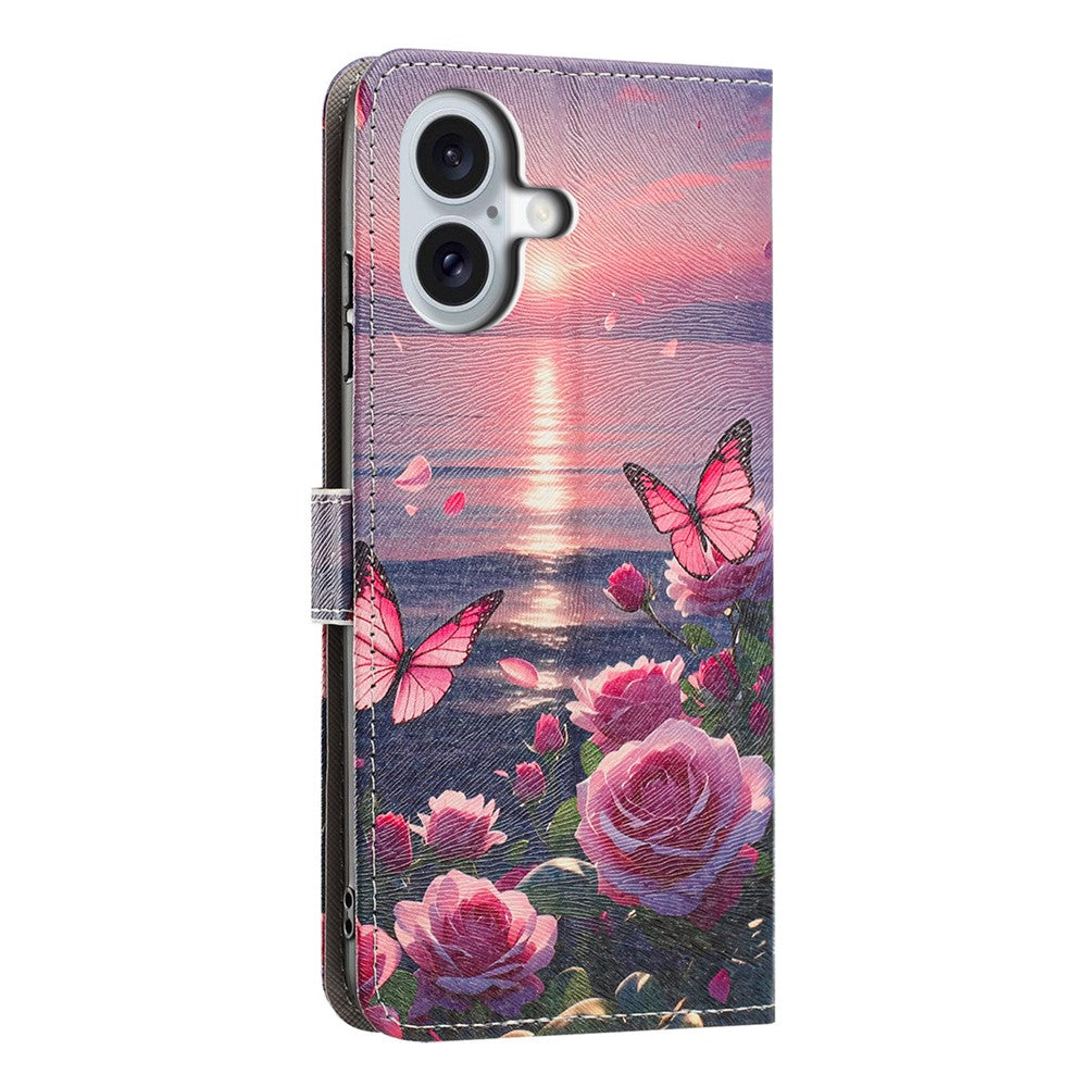 For iPhone 17 Case Pattern Printing PU Leather Flip Wallet Phone Cover with Wrist Strap