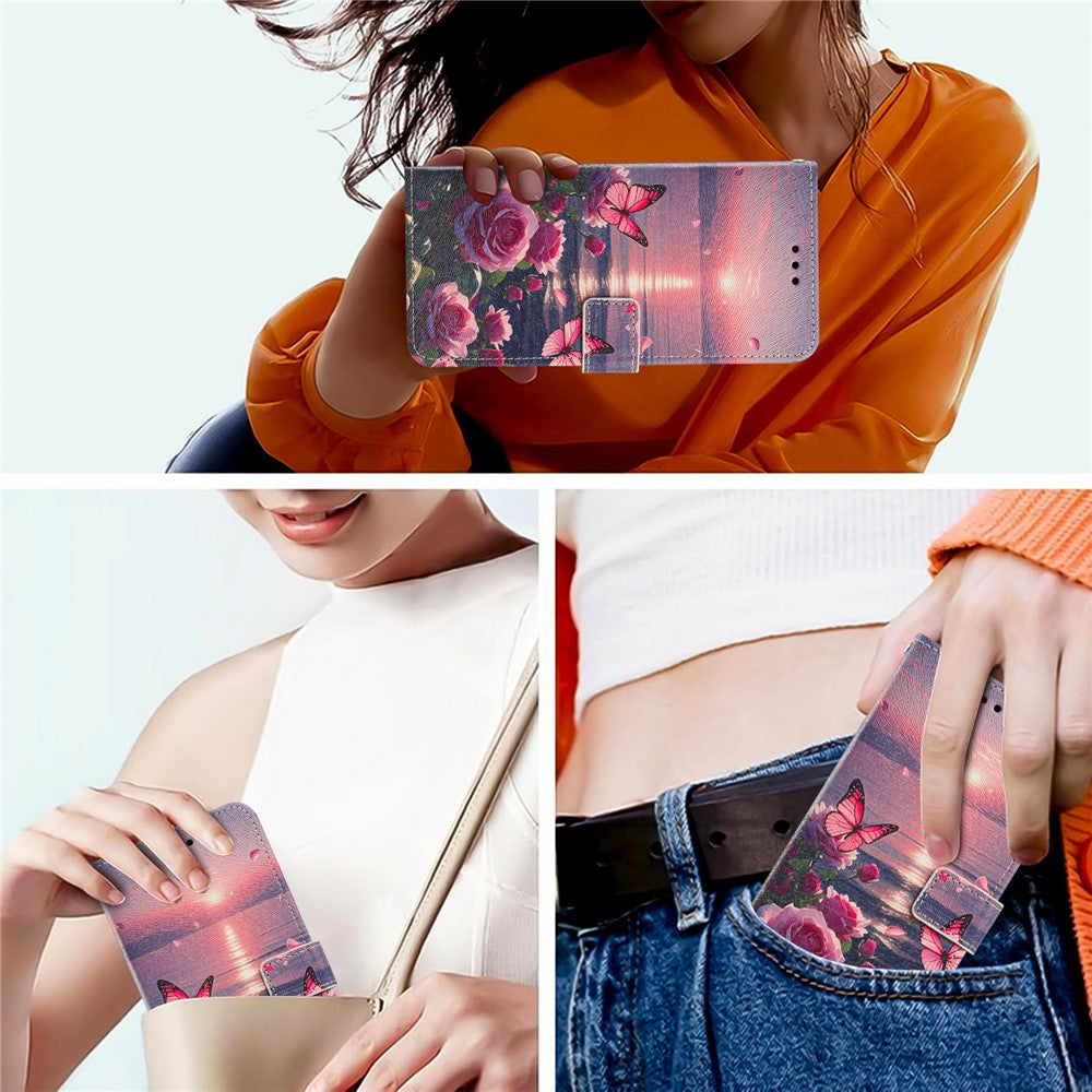 For iPhone 17 Case Pattern Printing PU Leather Flip Wallet Phone Cover with Wrist Strap