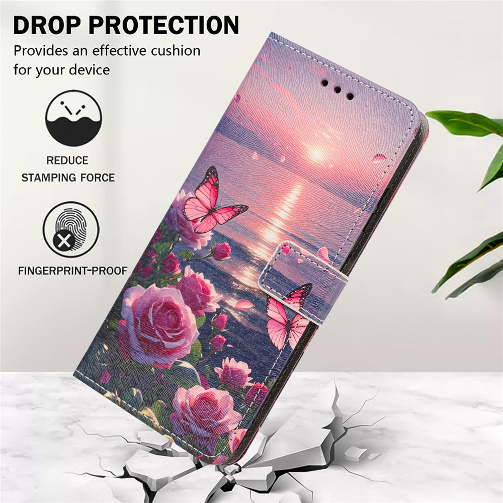 For iPhone 17 Case Pattern Printing PU Leather Flip Wallet Phone Cover with Wrist Strap