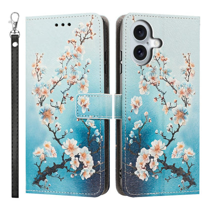 For iPhone 17 Case Pattern Printing PU Leather Flip Wallet Phone Cover with Wrist Strap