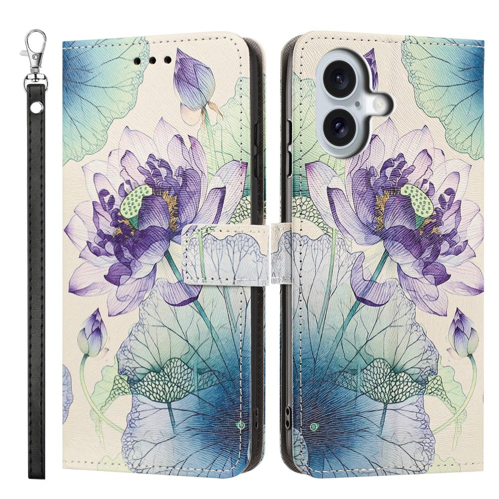 For iPhone 17 Case Pattern Printing PU Leather Flip Wallet Phone Cover with Wrist Strap