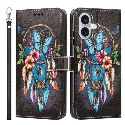 For iPhone 17 Case Pattern Printing PU Leather Flip Wallet Phone Cover with Wrist Strap