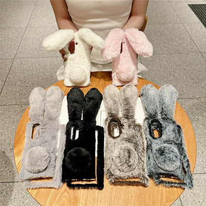 For Samsung Galaxy Z Fold8 Ultra Case Bunny Ears Winter Plush Hard PC Phone Cover