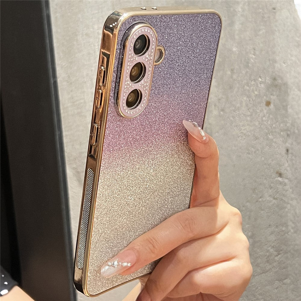 For Samsung Galaxy S26+ Case Gradient Glitter TPU+PC Phone Cover with Rhinestones Decor Camera Frame