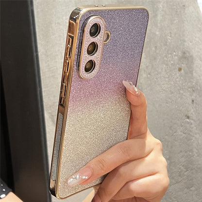 For Samsung Galaxy S26+ Case Gradient Glitter TPU+PC Phone Cover with Rhinestones Decor Camera Frame