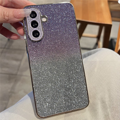 For Samsung Galaxy S26+ Case Gradient Glitter TPU+PC Phone Cover with Rhinestones Decor Camera Frame