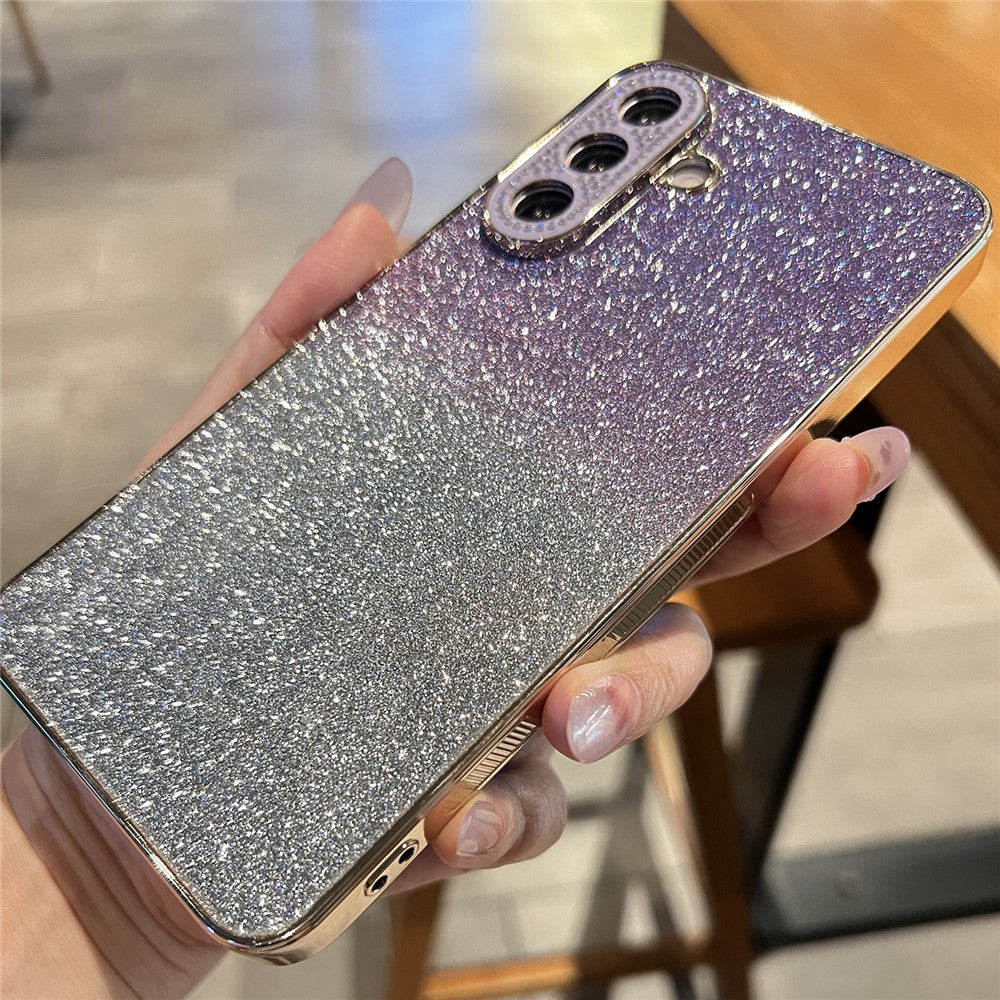 For Samsung Galaxy S26+ Case Gradient Glitter TPU+PC Phone Cover with Rhinestones Decor Camera Frame