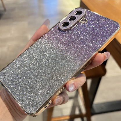 For Samsung Galaxy S26+ Case Gradient Glitter TPU+PC Phone Cover with Rhinestones Decor Camera Frame