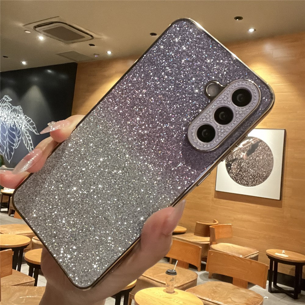 For Samsung Galaxy S26+ Case Gradient Glitter TPU+PC Phone Cover with Rhinestones Decor Camera Frame