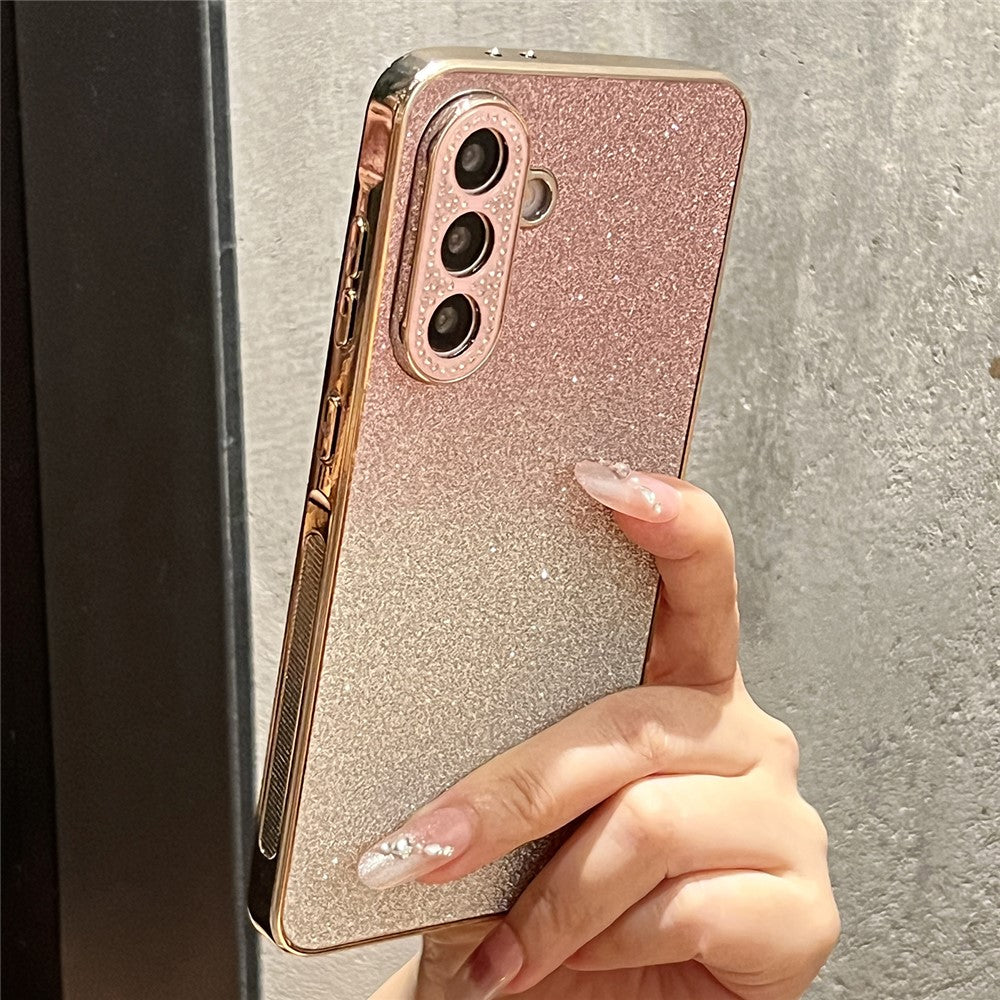For Samsung Galaxy S26+ Case Gradient Glitter TPU+PC Phone Cover with Rhinestones Decor Camera Frame