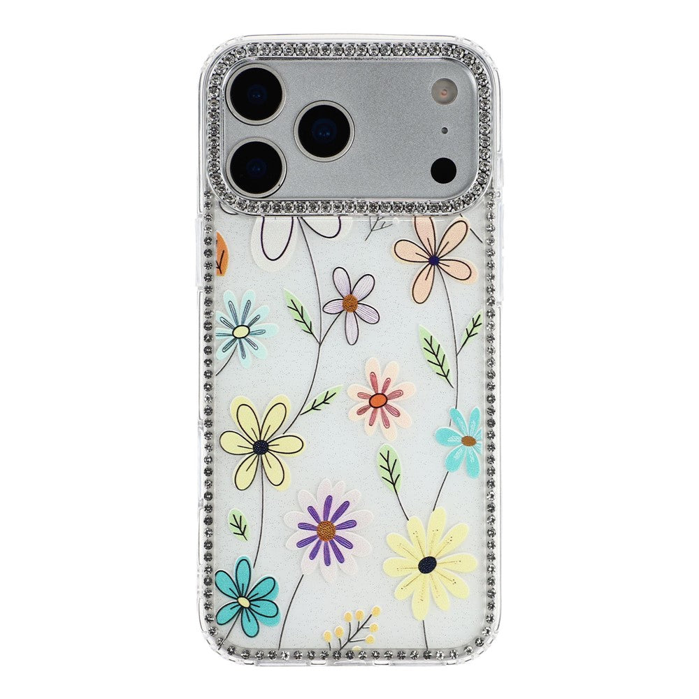 For iPhone 17 Pro Case Rhinestone Edge Flower TPU + PC IMD Phone Cover