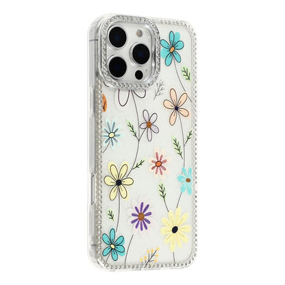 For iPhone 16 Pro Max Case Rhinestone Edge Flower TPU + PC IMD Phone Cover