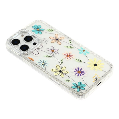 For iPhone 16 Pro Max Case Rhinestone Edge Flower TPU + PC IMD Phone Cover