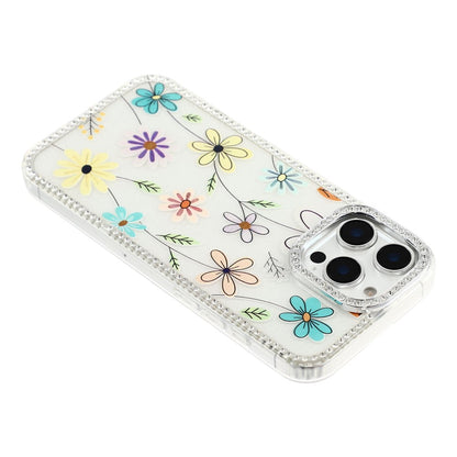 For iPhone 16 Pro Max Case Rhinestone Edge Flower TPU + PC IMD Phone Cover