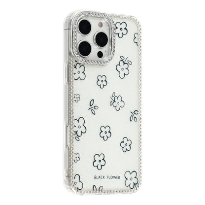 For iPhone 16 Pro Max Case Rhinestone Edge Flower TPU + PC IMD Phone Cover