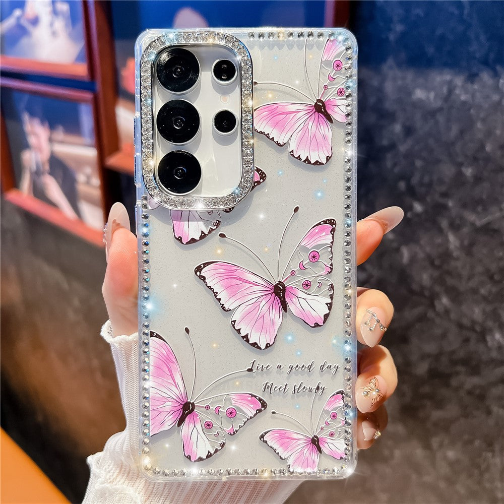 For Samsung Galaxy S25 Ultra Case Butterfly Pattern Rhinestone TPU + PC IMD Phone Cover