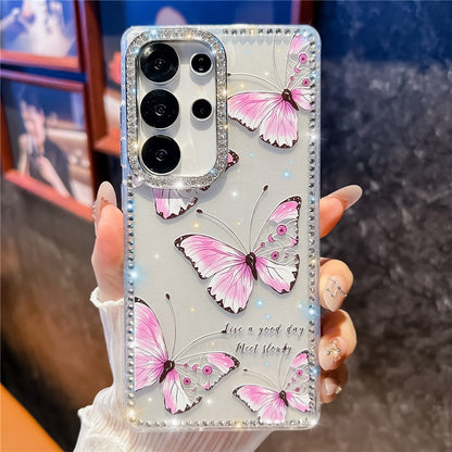 For Samsung Galaxy S25 Ultra Case Butterfly Pattern Rhinestone TPU + PC IMD Phone Cover